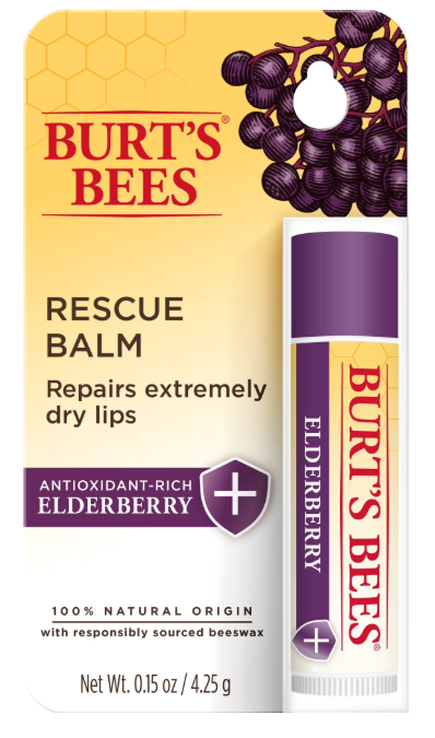 Burt's Bees 100% Natural Origin Rescue Lip Balm with Beeswax & Elderberry, 1 Tube