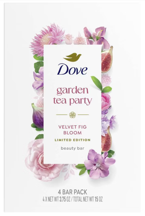 Dove Beauty Garden Tea Party Bar Soaps - Velvet Fig Bloom - Limited Edition - 15oz/4pk