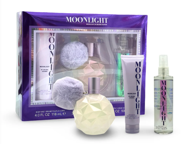 Ariana Grande Moonlight , 3 Pc Gift Set 3.4oz EDP Spray, 3.4oz Body Souffle, 4oz Body Mist