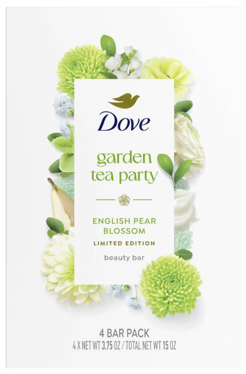 Dove Beauty Garden Tea Party Bar Soaps - English Pear Blossom - Limited Edition - 15oz/4pk