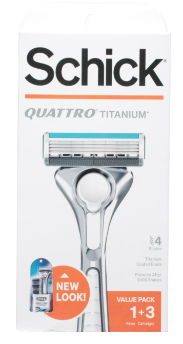Schick Quattro Titanium Razor Value Pack, 1 Handle, 3 Refills