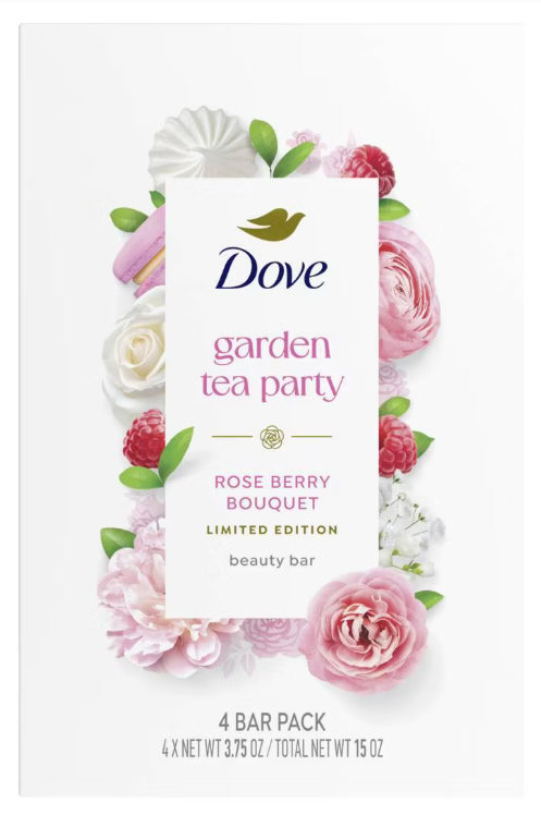Dove Beauty Garden Tea Party Bar Soaps - Rose Berry Bouquet - Limited Edition - 15oz/4pk