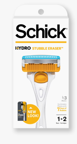 Schick Hydro Skin Comfort Stubble Eraser Men's Razor Handle Plus 2 Razor Cartridge Refills, Comfortably Shaves Up To 7 Days Of Stubble, Easy Rinse Design